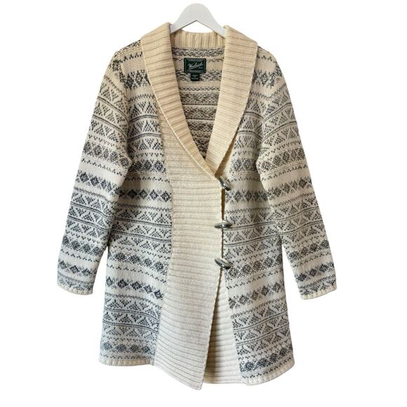 Woolrich Duster Sweater Women’s XXL Wool Cardigan Shawl Aztec Fair Isle - Picture 1 of 15